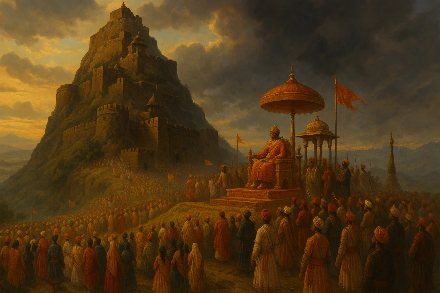 Raigad Fort perched on mountain peak during Shivaji coronation